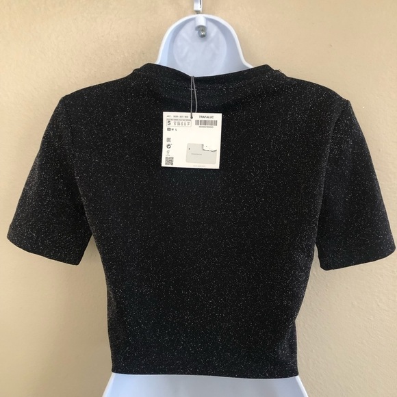 Zara Trafaluc Dip Mondays in Glitter Crew Neck Cropped Glitter Top Size S - Picture 2 of 12